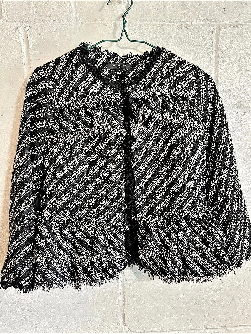 Ann Taylor Petite Tweed Fringe Jacket